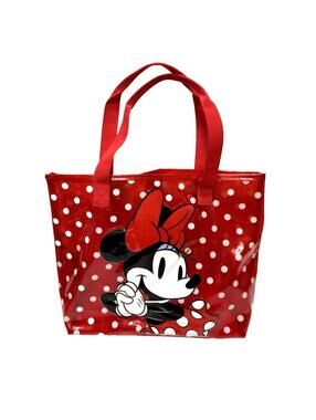 Disney Minnie Mouse Tote Bag Transparent See Through Red Polka Dot, As Is Cracks
